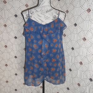 EUC Xhilaration Blue/Orange Lined Tank Top L